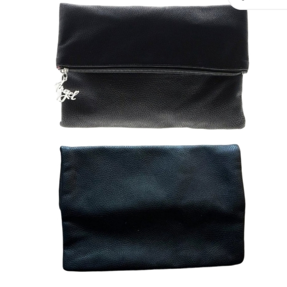 Victoria's Secret Angel Black Faux Leather Foldover Clutch 10.25"L 11.5"H 4.25"D